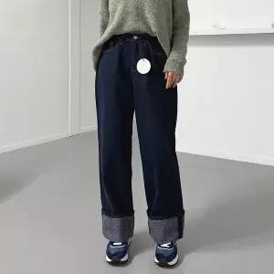 [신세계라이브쇼핑][옷자락] 여자 기모 생지 롤업 스티치 논페이드 블랙 청바지