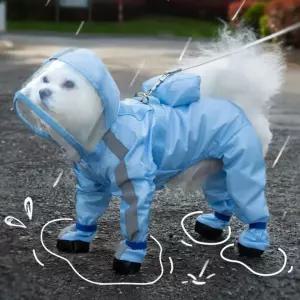 가방이 있는 강아지 우비 신발일체형 산책 레인코트