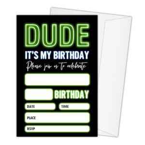 봉투 풀 파티 네온 라이트 틴 트윈 보이를 위한 글로우 초대장 소년 생일 DH329