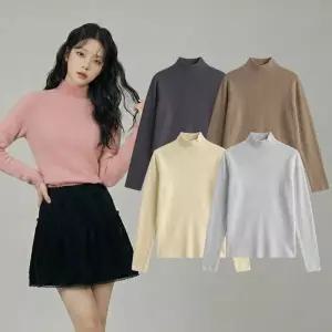 여자 니트 티 반폴라 반목 목 폴라 터틀넥 스웨터 검