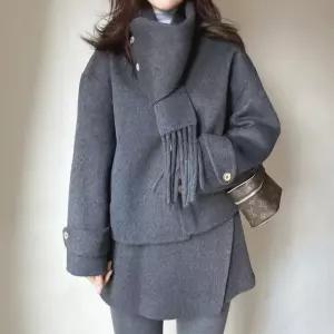 [예쎄오피스] (예쎄) (3종 세트) 머플러+모직자켓+모직 치마바지(S5WJK400A)