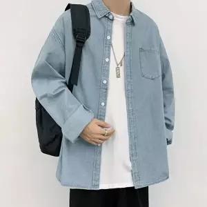 [모로엠]남자 대학생 학생 레이어드 패션 데님 스트릿 스타일 청 셔츠 DMS-SHA-Q4535552