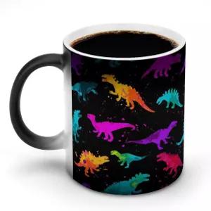 남성 손잡이 컬러풀 네온 공룡 매직 컬러 체인지 머그 열 감지 커피잔