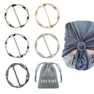 5PCS 실크 스카프 링 클립 여성용 티셔츠 타이 패션 메탈 라운드 서클 버클 의류 랩 홀더, 보관 가방 1개 포함