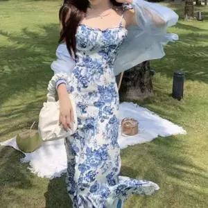 꽃무늬패턴 원피스 어깨 끈 묶음 롱기장 사이즈조절 WAE65B2