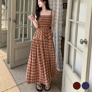 피크닉코디 데일리 빈티지 나시원피스 체크 체크원피스 롱 원피스