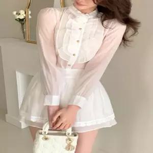 여성 2컬러 봄 가을 단아한 러블리룩 블라우스 셔츠 (WFKB3PW)