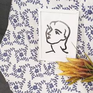 린넨 테이블보 중 파란꽃 (WFKB3ZE)