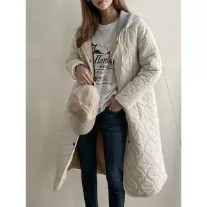 [하프클럽/하젤]피스타 리버서블 뽀글이 퀼팅 롱코트_W4431