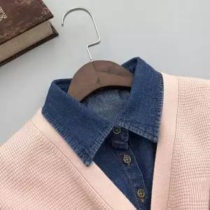 레이어드 데님 페이크카라 넥케이프 목셔츠 청카라 (WFKBROE)