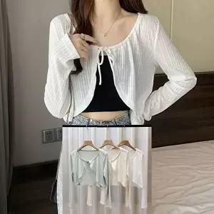 리본 스트링 볼레로 가디건 팔뚝살 커버 크롭 3컬러 (KYR-WE97DB8)