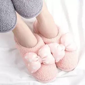 [엄지척]실내 귀여운 리본 슬리퍼 따뜻한 방한 거실 화 핑크