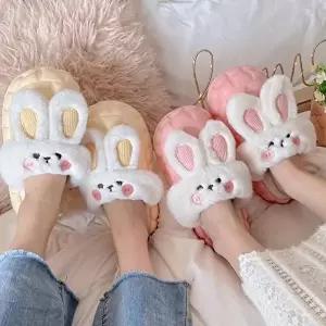 [엄지척]겨울 귀여운 여성 방한 보온 토끼 털 슬리퍼 실내화