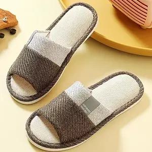 [엄지척]린넨 실내화 255-260mm 브라운 손님용 말랑한 룸슈즈