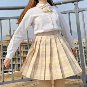 체크패턴 학생복 교복치마 기장선택 베이지옐로우 (WFKC2TF)