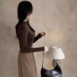 [하프클럽/]여성 골지 베이직 롱슬리브 폴라넥 슬림 티셔츠