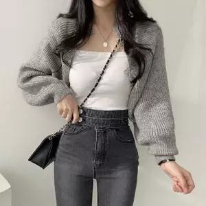 [라일리여성의류] Rly 추절기 숏가디건 숏기장 쓰리컬러시크 오픈니트 머