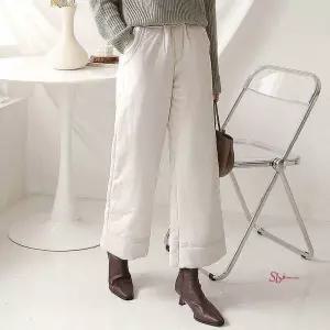 여성 와이드 바지 작업복 통 팬츠 방한 패딩 겨울 솜 통와이드pqr302