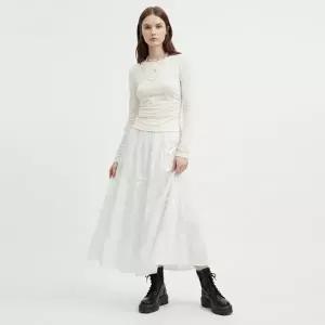 [샵앤] 여성 밴딩 캉캉 리본 포인트 플레어 롱스커트 EGG-WSK-21025