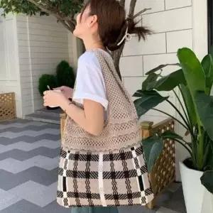 여성용 에코백 여행 숄더백 휴가가방 니트 여름 프릴 라탄