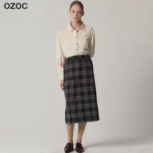 [오조크] 체크 패턴 하프밴딩 H라인 스커트