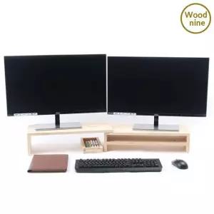 [룽스]원목 듀얼 모니터받침대 삼나무 2단