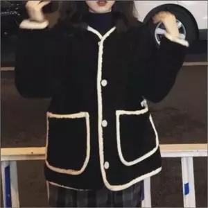 여자 가디건 뽀글이 인조양털 라운드넥 아우터 배색 겨울