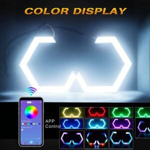 2PCS RGB 육각형 엔젤 아이즈 헤일로 링 개조 헤드라이트 자동차 바이크 오토바이 화이트 DRL+앰버 방향지
