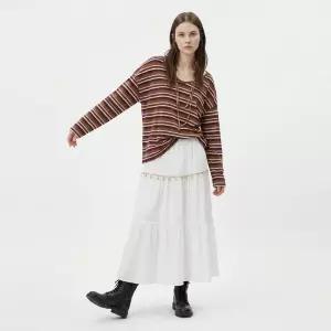 여성 밴딩 캉캉 단추 포인트 플레어 롱스커트 EGG-WSK-21023-아이보리