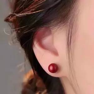 S925 붉은빛 진사 사이즈별 스터드 액막이 귀걸이 (WFKIL2M)