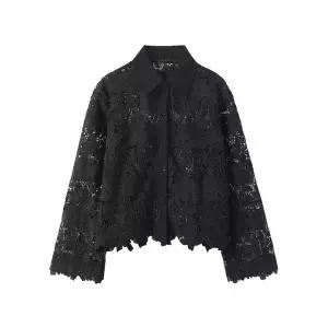 [탱커스]배색 카라 레이스 시스루 긴팔 블라우스 TY1BL002L0 _P415199512