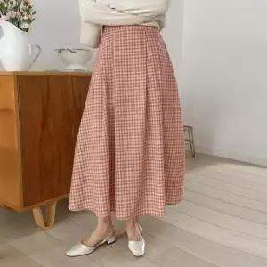 고품질 더봄 스커트 a라인스커트 롱 미커트 체크 플리 (WFKKOAN)