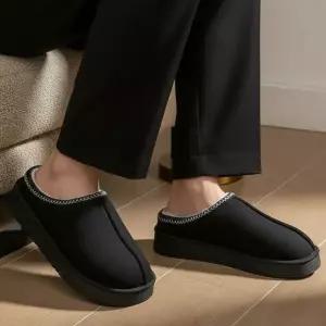 남성 간편한 깔끔한 디자인 스티치 포인트 겨울 실내화 방한 퍼 슬리퍼