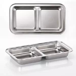 팜스토리 981LZK00 스텐레스 간식쟁반 사각식판 2칸식판 배식판