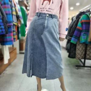 베네통/애플아울렛/배색 A라인 데님 스커트/BASK01511