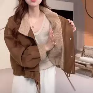 여성 스웨이드 양털카라 무스탕 자켓 브라운