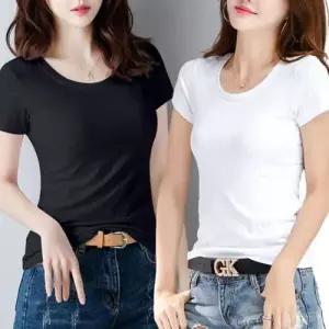 여성 여름 반팔티셔츠 기본 이너 라운드넥 U넥 슬림핏 티셔츠 WFJ2B76