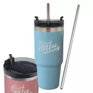 ( )보냉 텀블러 900ml 잠금 스텐 빨대 보온