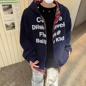 야무치 남자 데일리룩 간절기 가디건 집업 가짜 투피스 패치 체크 후드 추동 루즈핏 캐주얼 커플 KUK4