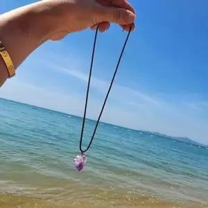 커플 자수정 목걸이 끈 보라 천연 팬던트 WD2B41F