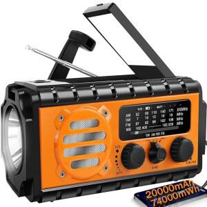 20000mah 핸드 크랭크 비상 라디오, SW /NOAA /AM /FM 날씨 대형 배터리, 휴대용, 휴대폰 충전 기능이 있는 태양열 충전기, SOS, / 가정용 손전등 (주황색)
