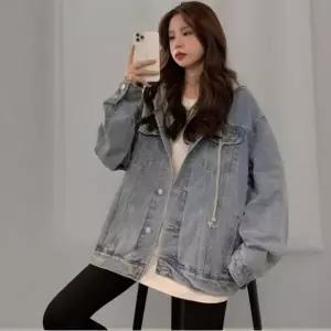 여성 캐주얼 후드 포켓 데님 레이어드 루즈핏 자켓