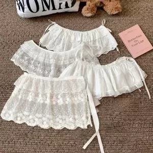 여성 레이스 프릴 스트링 밴딩 레이어드 치마