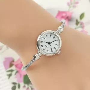 와이어 뱅글 여성 손목시계 실버 로마숫자