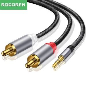 Rocoren RCA 케이블 3.5 잭-2 Aux 오디오 3.5mm-2RCA 수 어댑터 스플리터  TV 박스 앰프 스피커 와이어 코