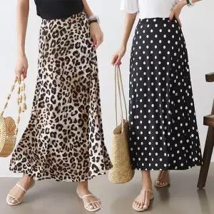 여성 88까지 쿨링 아이스 호피/무지/도트 땡땡이 밴딩 롱스커트 블랙 치마 -WSK0105- 여름
