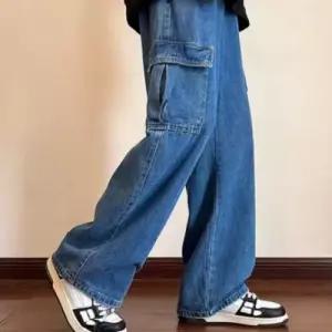 남자 남성 와이드 데님 청바지 카고 팬츠 진청 흑청 WFK28LC