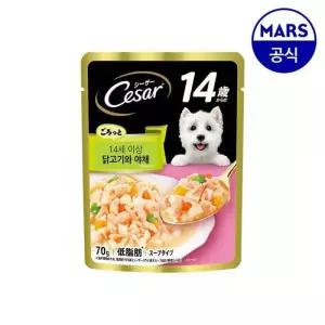 시저 강아지 간식 습식 파우치 14세이상 닭고기와 야채 70g