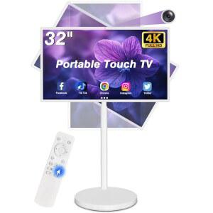 ZONNBOS 32인치 무선 스마트 휴대용 TV, 휠 터치스크린, 모바일 TV 태블릿, 안드로이드 13,(5-8시간) 배터리, 4K 카메라, 풀 스위블 회전, (8RAM+128GB