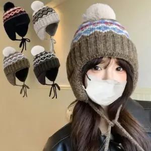 귀마개 비니 방한 겨울 따뜻한 니트 턱끈 귀돌이 모자 러닝모자
